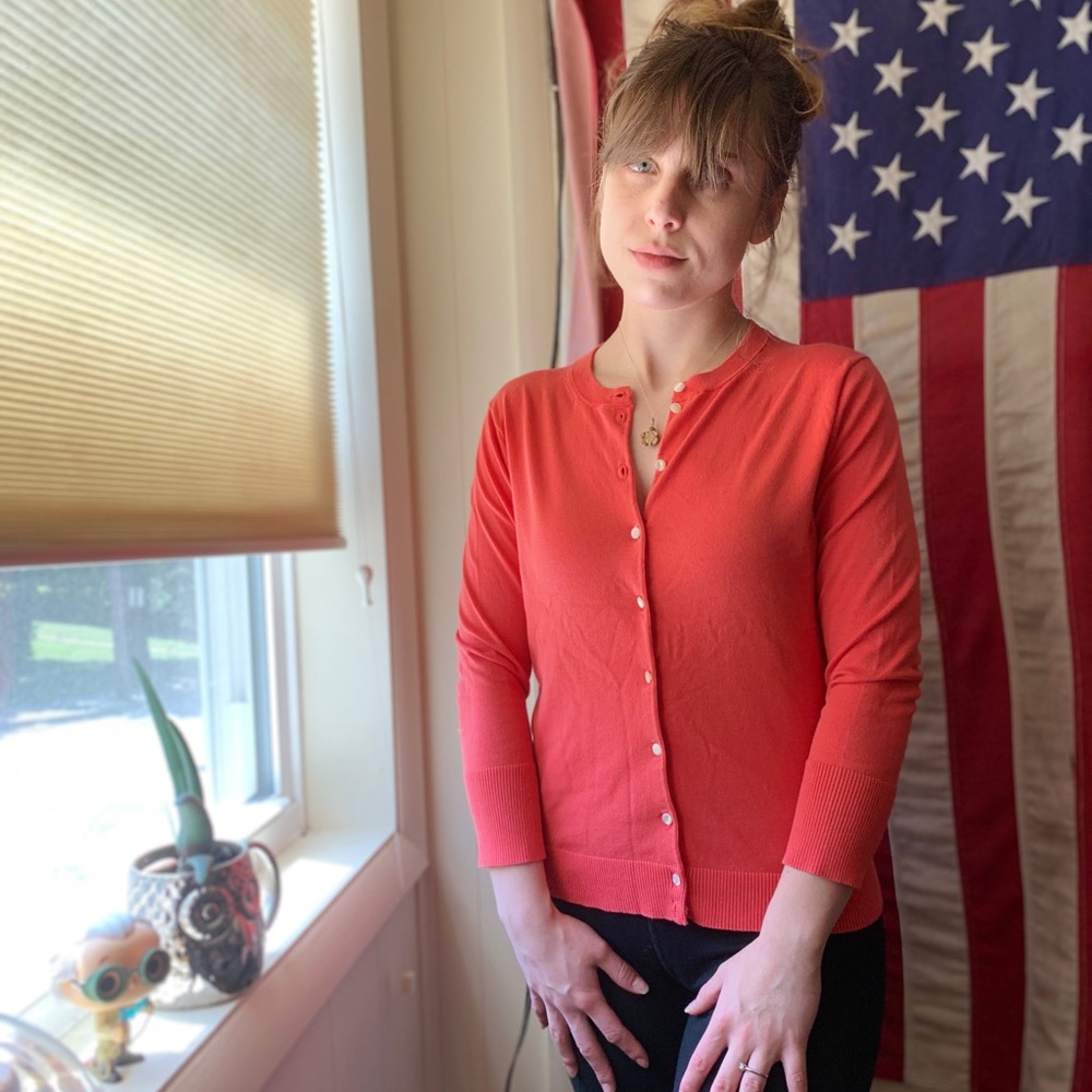 J. Crew Bright Orange Cotton Button Down Cartigan